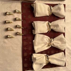 12 napkin rings.  Silver and gold tone eggplant design. 8 matching salt shakers